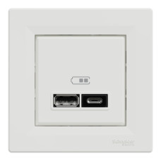 Розетка USB, 2 виходи, тип А+С 2,4А, Біла, Asfora EPH2700321 Розетка USB, 2 виходи, тип А+С 2,4А, Біла, Asfora EPH2700321