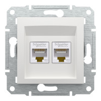 Розетка комп'ютерна, RJ45, кат.5е, UTP, подвійна, Біла, Asfora EPH4470121 Розетка комп'ютерна, RJ45, кат.5е, UTP, подвійна, Біла, Asfora EPH4470121