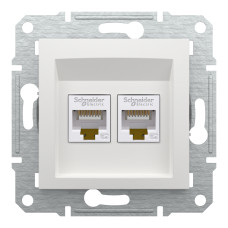Розетка комп'ютерна, RJ45, кат.5е, UTP, подвійна, Біла, Asfora EPH4470121