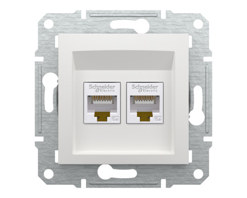 Розетка комп'ютерна, RJ45, кат.5е, UTP, подвійна, Біла, Asfora EPH4470121